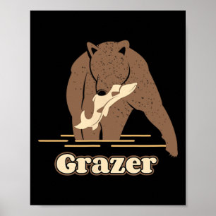 Póster Oso Pardo Gordo Pescador de Graz Caza de Osos Marr