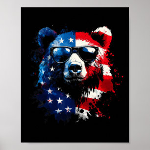 Póster Oso Patriótico Bandera Americana Oso Grizzly 4 De