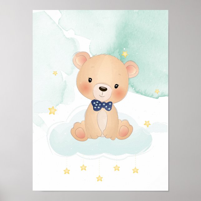 Póster Oso pequeño y lindo con estrellas (Frente)