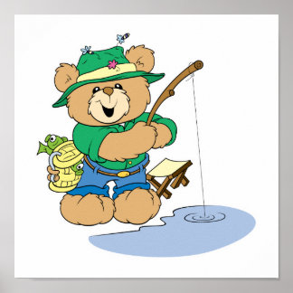 Póster Oso pescador feliz