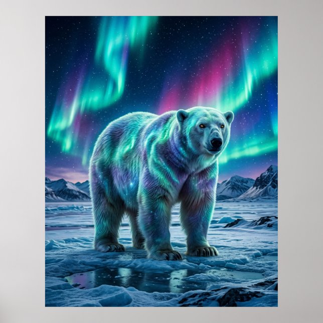 Póster Oso Polar Aurora Cielo del Norte (Frente)