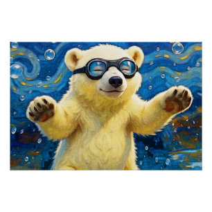 Póster Oso Polar Bebé Adorable Rodeado De Burbujas