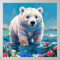 Oso Polar Blanco con pintura de Rosas