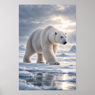 Póster Oso Polar Caminando por el Hielo Ártico Pared de V