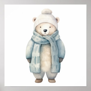 Póster Oso polar con bufanda y chaqueta