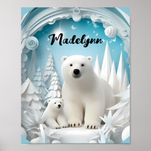Póster Oso polar con el frío invierno blanco del océano á
