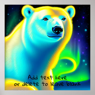 Póster Oso Polar con Luces del Norte. Texto editable