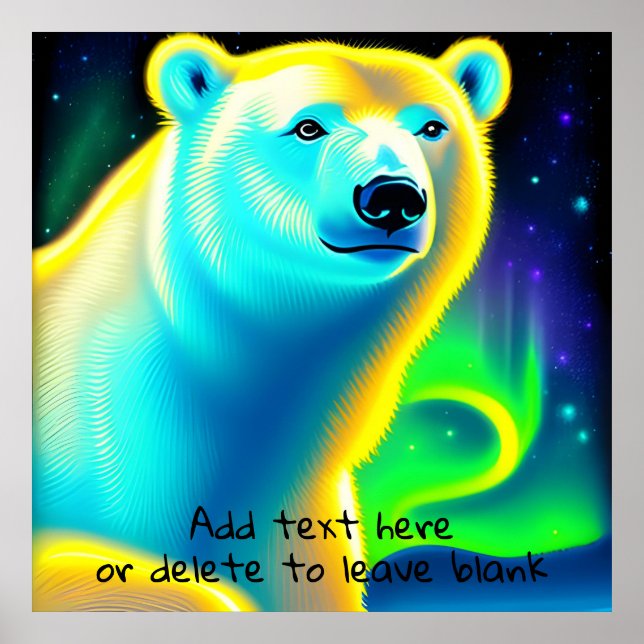 Póster Oso Polar con Luces del Norte. Texto editable (Frente)