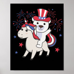 Póster Oso Polar Con Unicornio Para El 4 De Julio
