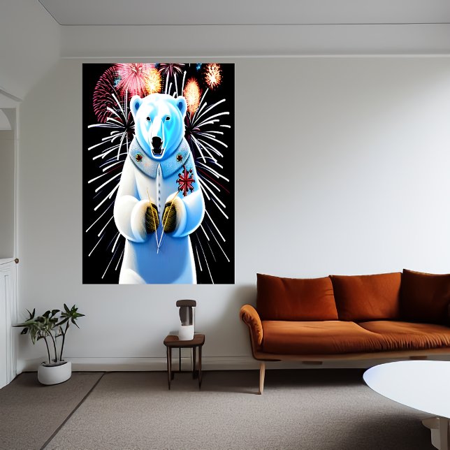 Póster Oso polar con uniforme y fuegos artificiales | Art (Subido por el creador)