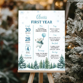 Póster Oso Polar de Invierno Primer hito de cumpleaños