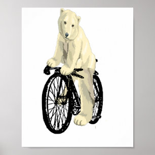 Póster Oso polar en bicicleta, oso gracioso