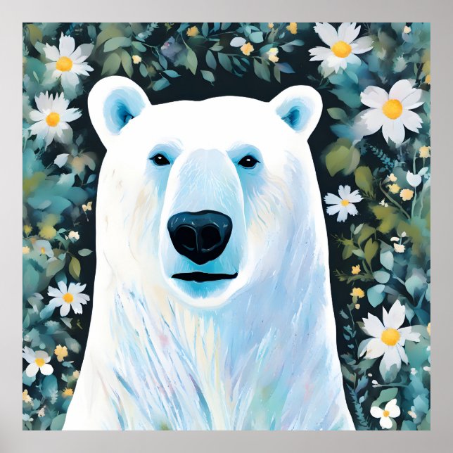 Póster Oso Polar Floral (Frente)