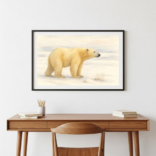 Póster Oso Polar Majestuoso: acuarela de vida salvaje en