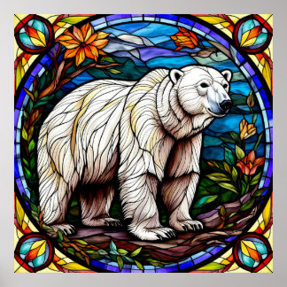 Póster Oso Polar Majestuoso de Pie en Hielo Ártico