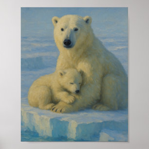Póster Oso Polar Mamá y Cachorro 
