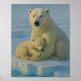 Póster Oso Polar Mamá y Cachorro 