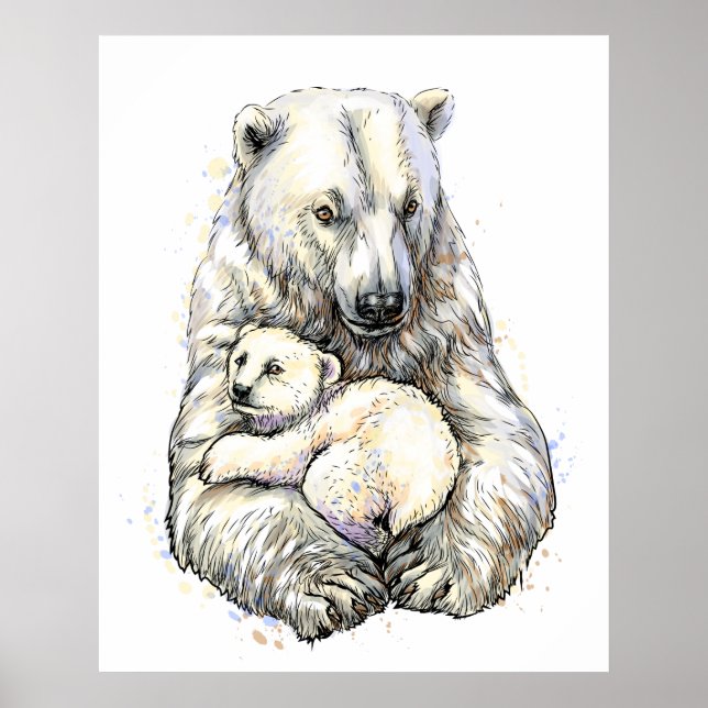 Póster Oso Polar Mama y Cachorro (Frente)