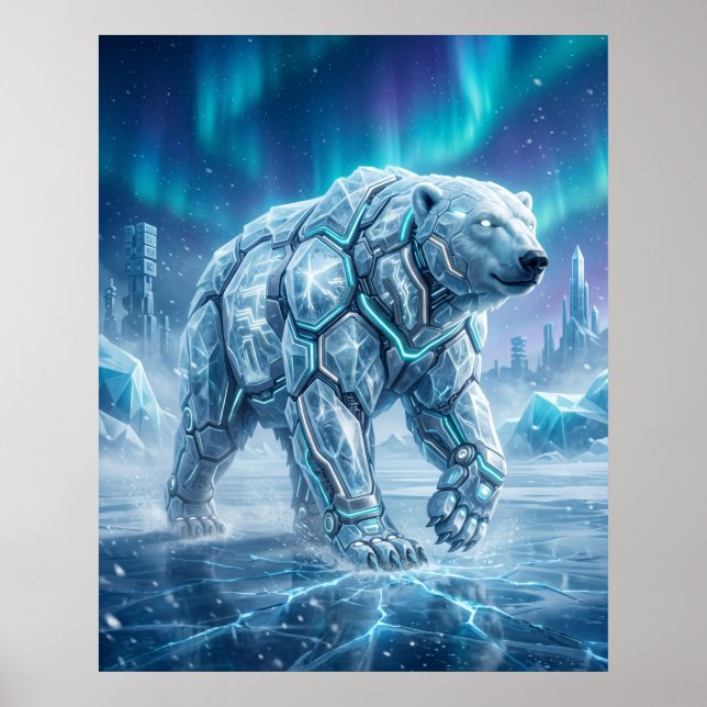 Póster Oso Polar Neon Cuadrícula Congelada (Frente)