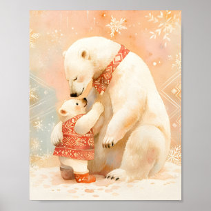 Póster Oso Polar Padre y Cachorro Abrazo de Invierno Guar