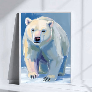 Póster Oso Polar   Pintura de Animal de Invierno en Acuar
