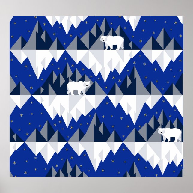 Póster Oso Polar sobre el patrón Iceberg sin Marea. (Frente)