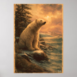 Póster Oso Polar Vintage – Ártico Salvaje Retro de Mitad 