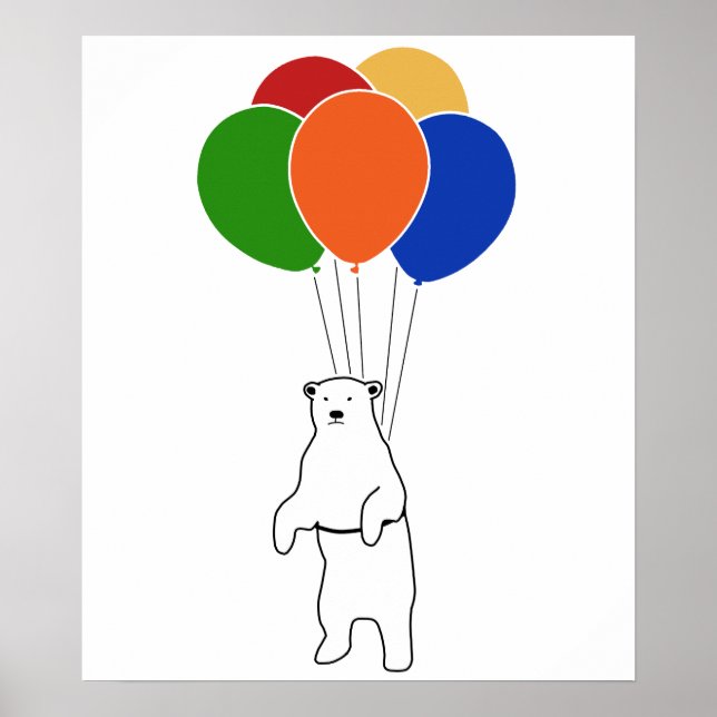 Póster Oso polar volador con globos de cumpleaños (Frente)