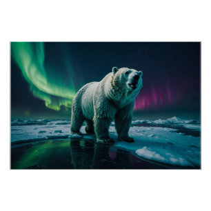 Póster Oso Polar y Arte Aurora