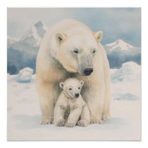 Póster Oso Polar y Cachorro Elegancia Ártica