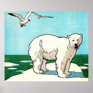 Póster oso polar y gaviotas