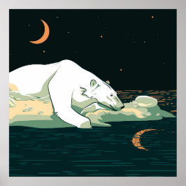 Póster Oso polar y luna