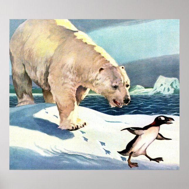 Póster Oso polar y pingüino de los años 1940 (Frente)