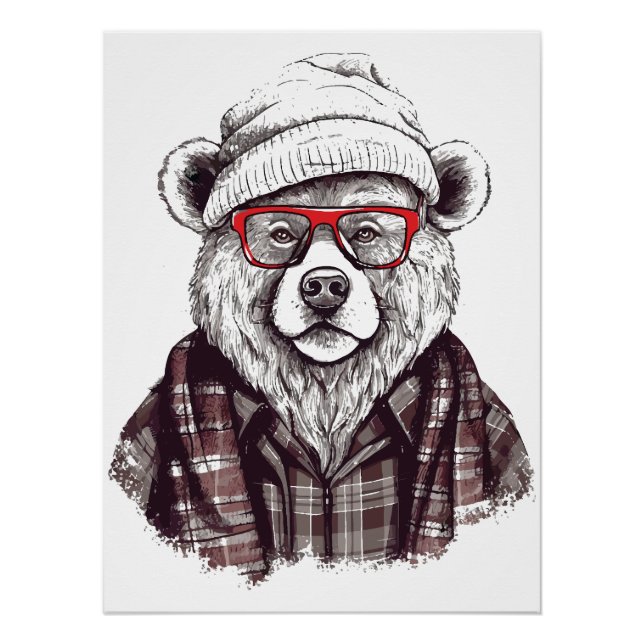 Póster Oso Retro con Gafas Rojas (Anverso)