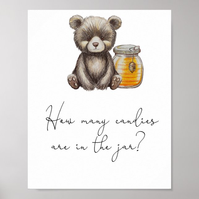 Póster Oso Teddy - adivinen cuántos caramelos (Frente)