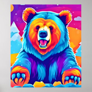 Póster Oso vibrante en la nieve
