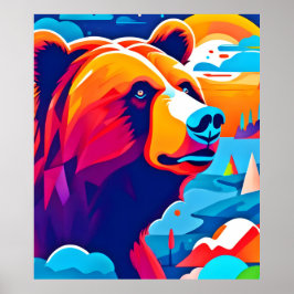 Póster Oso vibrante, escena lunar