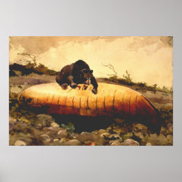 Póster Oso vintage y canoa Winslow Homer 1895