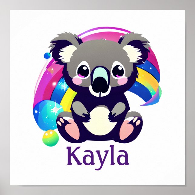 Póster Oso y arcoiris de Koala personalizados (Frente)