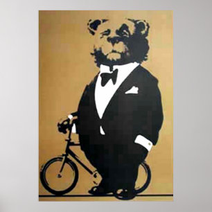 Póster oso y bicicleta vintage