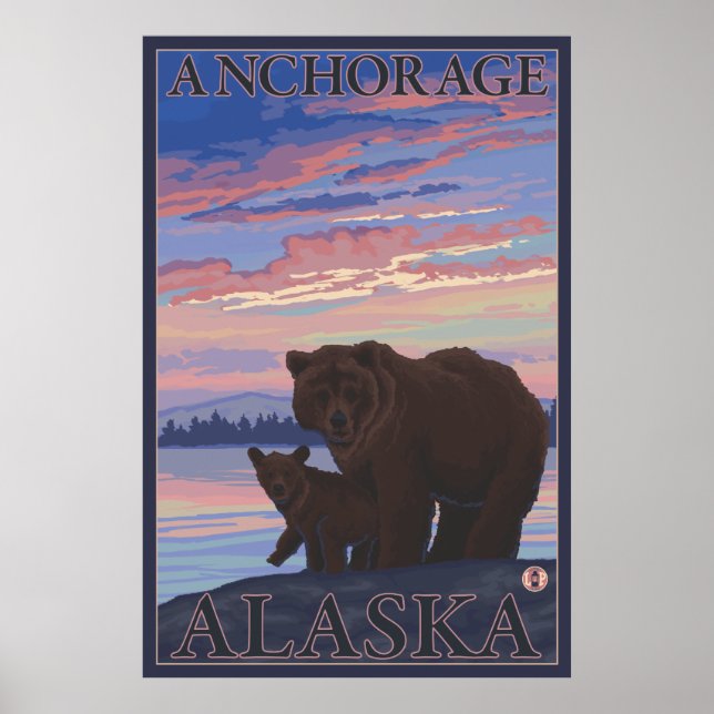 Póster Oso y cachorro - Anchorage, Alaska (Frente)