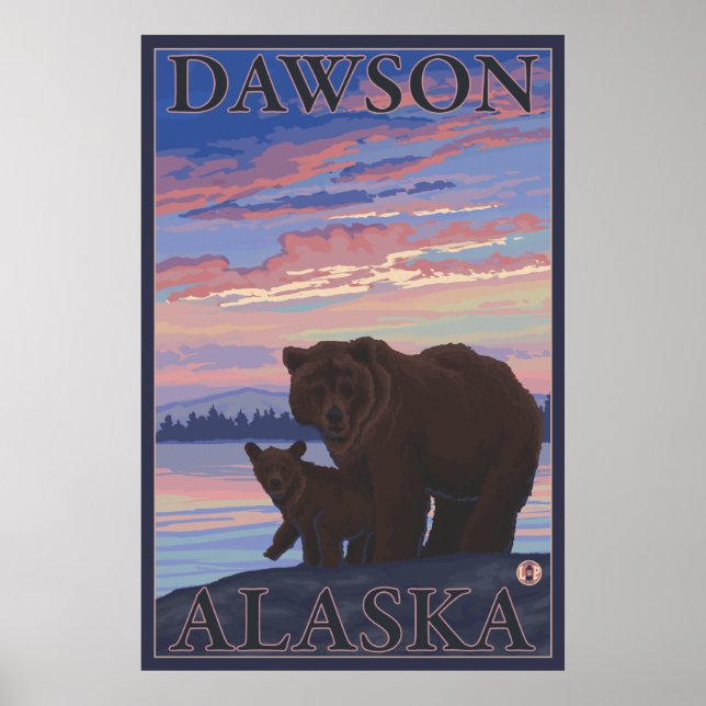 Póster Oso y cachorro - Dawson, Alaska (Frente)