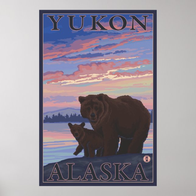 Póster Oso y cachorro - Yukón, Alaska (Frente)