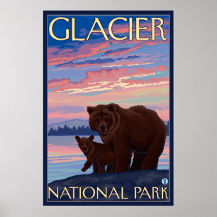 Póster Oso y Cub - Parque Nacional Glacier, TA