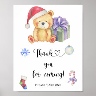 Póster Oso y regalo de Navidad \ Gracias por venir  Póste
