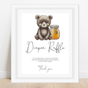Póster Oso y tarro de miel - rifa de pañales