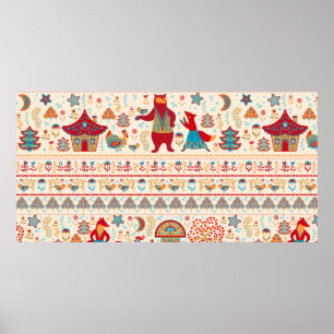 Póster Oso, zorro, gallo y pollo con pollo, hada ho