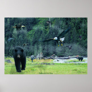 Póster Osos, Águilas, Hierbas, Ravens, Wolves Wildlife Ar