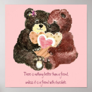 Póster Osos de peluche, amigos, citación de chocolate