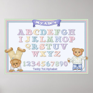 Póster Osos de peluche divertidos con alfabeto pastel